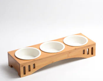 Chic Wood Pet Feeder with Bowls