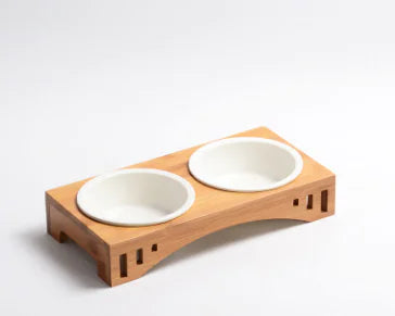 Chic Wood Pet Feeder with Bowls
